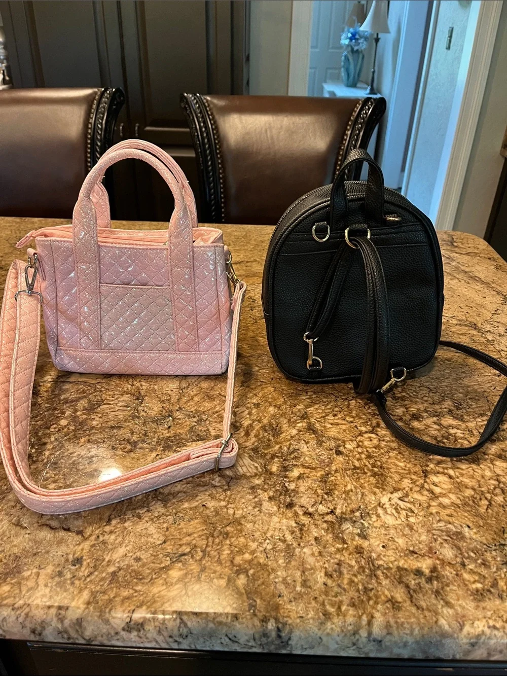 Pink Quilted Bow Mini Satchel and mini black purse for Kids